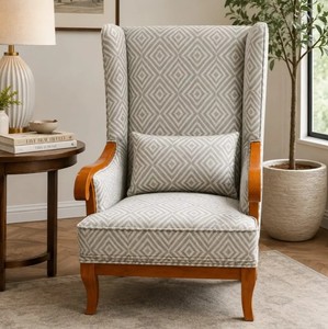 Traditional <b>Wing</b> Back Living Room <b>Chair</b> With Grey Fabric Upholstery and Wooden Legs Modern Leisure Design - Product Image 2