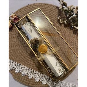 Luxury Brass Glass Scroll <b>Box</b> Elegant <b>Card</b> Holder <b>Wedding</b> Invitation Case Decorative Keepsake Organizer Gift <b>Box</b> Glass <b>Box</b> - Product Image 5