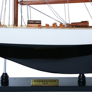 Endeavour Sailboat Schooner <b>Yacht</b> Model - Black & White Painted Small Nautical Decor Business Gift 59.94Lx11.43Wx77.98H cm - Product Image 3