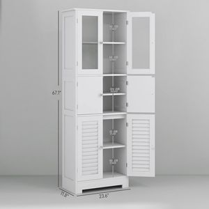 Armadio da bagno alto e indipendente bianco con mensola regolabile e porte in vetro/Louvred mobili moderni per soggiorno - Product Image 3