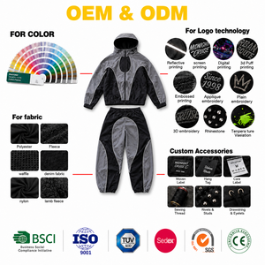 ชุดวอร์มกันลมแบบสะท้อนแสง 3M พิมพ์ลายไนลอนตามสั่ง OEM ชุดเซ็ตสองชิ้น กางเกงขาสั้น กันน้ำ สำหรับผู้ชาย - Product Image 4