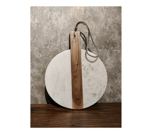 Planche à découper en marbre de haute qualité avec sangle en cuir, artisanat rond en pierre de marbre blanche - Product Image 6