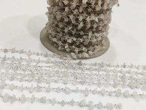 Natural Rose quartz Wire Wrapped <b>Rosary</b> Chain Rose Quartz Nugget Chip Uncut Beads <b>Rosary</b> Chain Gemstone Chain Sold per foot - Product Image 1