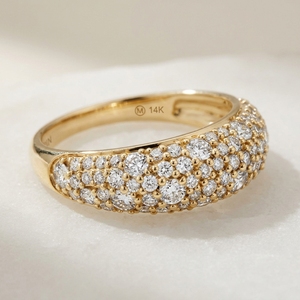 Exquisite 10k 14k 18k Gold Graduated Pave Diamond Crescent Multi <b>Row</b> Pave Set Round Diamond Dome Ring - Product Image 2