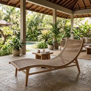 KAG L006 Chaise longue en teck moderne avec rotin synthétique tressé, mobilier d'extérieur durable pour une relaxation ultime - Product Image 4