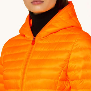Orange Women's Hooded Quilted Jacket Full Sleeve Winter Puffer <b>Zipper</b> Closure Solid Color Lightweight Outerwear - Product Image 6