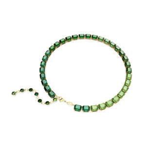 Collier de luxe pour femme avec pierre verte taille émeraude, plaqué or, bijoux de soirée - Product Image 2