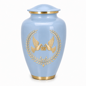 Urna Funeraria Azul Cielo con Palomas Blancas y Encaje Grabado, Adhesivo Conmemorativo con Imagen, Urna de Esmalte para Cenizas Humanas - Product Image 2