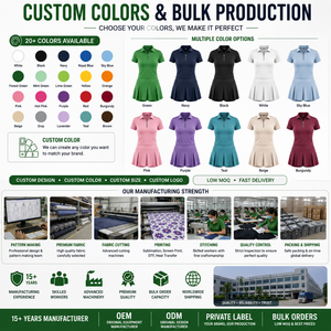 Ensemble de golf pour femmes Green Women, polo zippé, jupe plissée, vêtements de sport à manches courtes, logo personnalisé - Product Image 6
