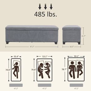 Panca Ottomana in Velluto a Coste Grigio da 47 Pollici per Soggiorno e Camera da Letto - Poggiapiedi Contenitore da 47 Pollici con Gambe - Product Image 3