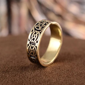 New Arrival Trendy Vintage <b>Celtic</b> Knot <b>Ring</b> Gold Tribal Band Viking Style Unisex <b>Ring</b> Gothic Pentagram Band <b>Rings</b> Wholesale/OEM - Product Image 3
