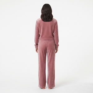 Women's Casual Velour Sweatsuit Long Sleeve Crew Neck <b>Top</b> Elastic Waist Jogger Pants Winter <b>Pink</b> Velour Tracksuit Set - Product Image 2