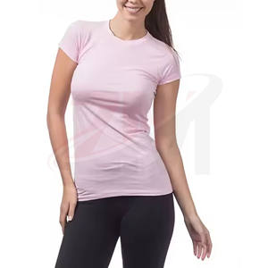 T-shirt à manches courtes uni confortable pour femmes avec logo personnalisé, nouvelle arrivée, tricot décontracté, col rond, impression de logo, 220 GSM - Product Image 4