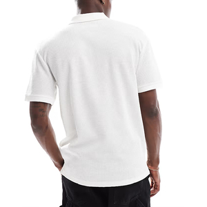 Polo piqué blanc à manches courtes pour homme, fermeture éclair, coupe décontractée, 100 % coton, respirant, tricoté, design uni - Product Image 2