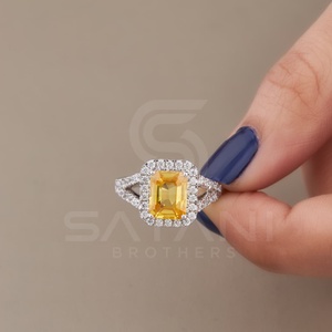 Emerald Cut Yellow Moissanite Halo 10K Gold Ring Featuring Elegant Shimmering <b>Stones</b> Stunning Luxury Engagement Wedding Gift - Product Image 6