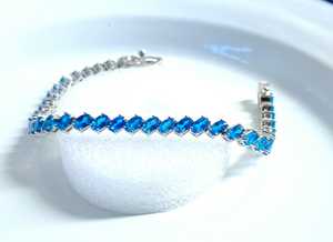 Pulsera de tenis de apatita neón con corte ovalado de 3x5mm en plata de ley 925, elegante pulsera de eslabones con gema azul para mujer, joyería fina - Product Image 6