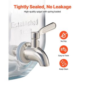 Lot de 3 distributeurs de boissons en acier inoxydable de 1 gallon, distributeur de jus en verre avec support en bois pour les fêtes, ensembles de service de boissons - Product Image 3