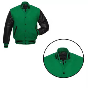 Hot Sale Customized Men's College Baseball Varsity <b>Jacket</b> Woolen Fabric Leather Sleeves Stand Collar Featuring Chenille Logo - Product Image 4