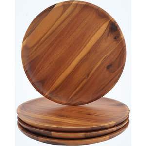 Platos de Madera de Acacia Redondos Ecológicos al por Mayor, Platos de Madera Natural para Servir la Cena, Bandeja para Servir para Decoración de Mesa de Boda y Hotel - Product Image 2