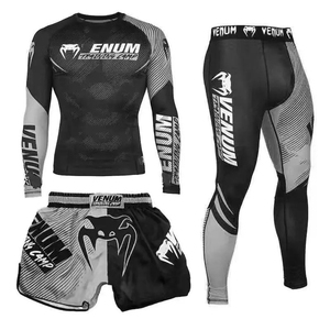 Jiu Jitsu Rashguard MMA T-<b>shirt</b> + Pants Unisex 3PCS/Set Brazilian Grappling BJJ <b>Boxing</b> Sport Clothing Gym Shorts Front Quick Dry - Product Image 2