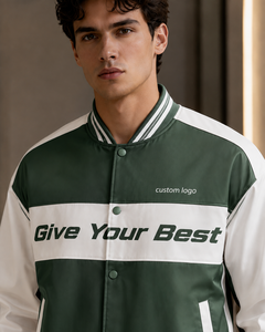 เสื้อแจ็คเก็ตบอมเบอร์สีเขียวขาวสำหรับผู้ชาย ปกคอพับ ติดกระดุม สไตล์สปอร์ต พิมพ์ลายโลโก้ด้านหน้า ผลิตจากโพลีเอสเตอร์ เหมาะสำหรับฤดูใบไม้ร่วง - Product Image 6
