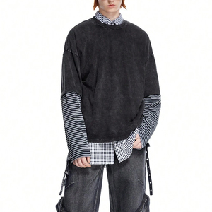 T-shirt personnalisé pour homme à double manches, tee-shirt en coton surdimensionné, manches contrastées, streetwear décontracté, haut à manches courtes - Product Image 1