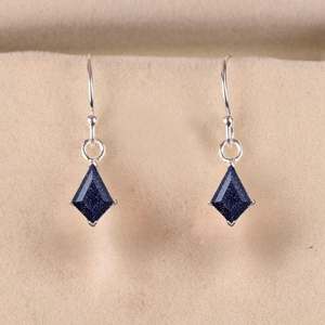 Blue <b>Sandstone</b> Kite Shaped Earrings 925 Sterling Silver Vintage Kite Cut Bridal April Birthstone Gemstone Earrings - Product Image 4