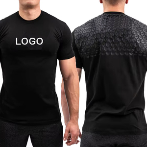 T-shirts ajustés pour hommes, respirants et antidérapants, impression personnalisée, 90% coton, 10% élasthanne, vêtements de sport pour la salle de sport, couleur noire, saison printemps - Product Image 3