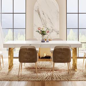 Mesa de Comedor Moderna de Lujo con Tapa de Imitación Mármol y Patas Metálicas Resistentes, Rectangular, Blanco Dorado, Estilo Contemporáneo para Hotel - Product Image 5