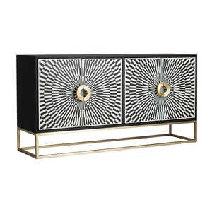 Moderno Gabinete de Almacenamiento de Hierro con Patas Metálicas con Acabado Dorado, Aparador de 4 Puertas para Sala de Estar, Muebles para el Hogar - Product Image 1