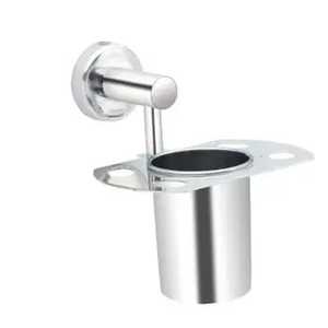 <b>Wall</b> Mounted Stainless Steel <b>Toothbrush</b> <b>Holder</b> With Cylindrical Cup And Circular Cutouts Modern Bathroom Organizer <b>For</b> Dental - Product Image 1