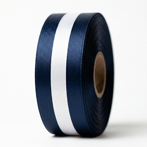 Cinta de Satén Doble de 25 mm (1 Pulgada) con Raya Central Blanca y Azul Marino para Tarjetas de Invitación, Accesorios de Ropa, Decoración de Empaques, Venta al por Mayor - Product Image 5