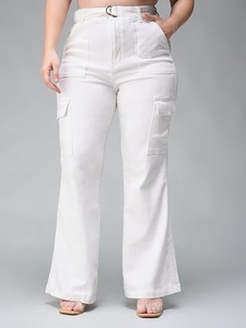 Fashionable Women's Denim <b>Boot</b> Cut Jeans White Eco-Friendly Vintage Modern Trendy Knee-Length - Product Image 2