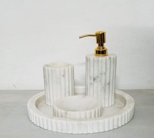 Premium bath collection <b>soap</b> dispenser <b>set</b> marble vanity tray toothbrush holder bathroom organiser white marble decor elegant - Product Image 4