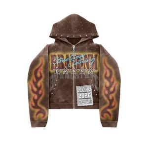Fabricant de streetwear, survêtement personnalisé avec grands motifs imprimés, haute qualité, coton lourd surdimensionné, fermeture éclair avec strass - Product Image 4