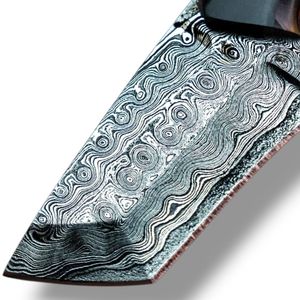 Cuchillos Tanto de Caza de Acero de Damasco Personalizables, Cuchillos de Supervivencia para Exteriores de Hoja Fija con Patrones Únicos de Acero en Capas en el Mango - Product Image 6