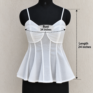 Haut en coton blanc avec corset et peplum |   Bretelles réglables, bustier à col en V, mode estivale - Product Image 5