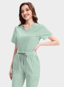 Women's <b>Purple</b> V-Neck Scrub Top With Pockets Polyester Woven Fabric Hospital Uniform - Product Image 4