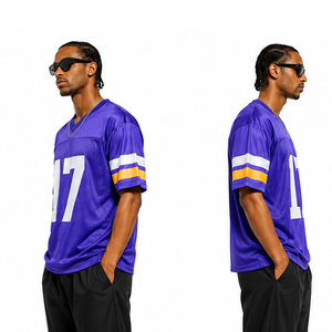 Camiseta de Fútbol Americano Personalizada, Morada, de Malla, Manga Corta, Transpirable, para Hombre, Corte Regular, Diseño Sublimado a Rayas - Product Image 5