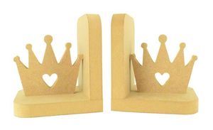 Porte-livres rectangulaires en bois faits à la main avec motif couronne et découpe en forme de cœur pour la décoration intérieure et le bureau/étagère contemporains - Product Image 2