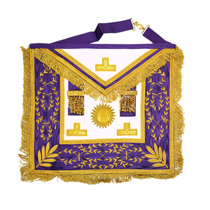 Custom Embroidered Masonic Apron Purple Gold Fringe Square Design <b>Sew</b>-<b>On</b> <b>Badge</b> Garment Application Classical Style - Product Image 3