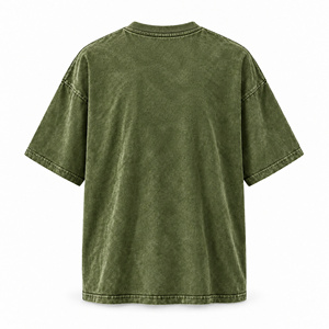 เสื้อยืดแขนสั้นสีเขียวฟอกทรงโอเวอร์ไซส์สไตล์วินเทจสำหรับผู้ชาย เสื้อยืดคอกลมเรียบง่ายสไตล์สตรีทแวร์ - Product Image 2