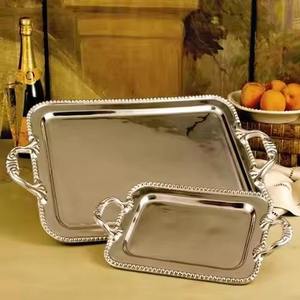 Creative Rectangular Shape <b>Mirror</b> Finished Metal <b>Tray</b> With Handle Handmade Home and Hotels Wedding Party Available - Product Image 1