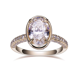 18K Yellow Gold Oval Cut 2 carat Lab Grown Diamond Classic Style Half Eternity Rings Wedding Jewelry Ring - Product Image 6