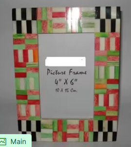 Marco de Fotos Artesanal con Incrustaciones de Hueso y Mosaico, 4x6, Decorativo, Colorido, Geométrico, de Resina, para Hogar, Oficina, o Tablet de Lujo - Product Image 6