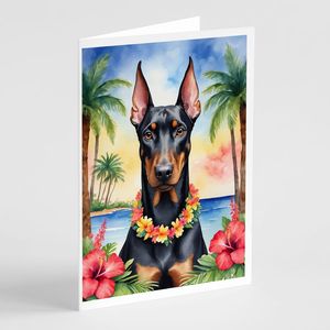 Doberman Pinscher Luau Tarjetas de felicitación Paquete de 8 Whimsical A7 Tamaño 5x7 Tarjetas de nota en blanco con sobres - Product Image 1