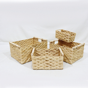 Water Hyacinth Eco-Friendly Modern Storage <b>Baskets</b> <b>Square</b> with Handles Simple Multi-Purpose Organizer Set - Product Image 4