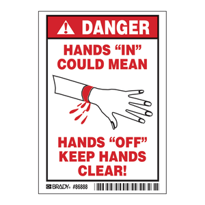 Panneau de signalisation de sécurité Brady Danger Hands in Sign - Panneau de sécurité intérieur/extérieur pour les zones de machines - Product Image 3
