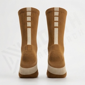 Crew <b>Socks</b> Solid Color Knitted Breathable Adult Regular Style Brown with Cream <b>Toe</b> and Heel - Product Image 2