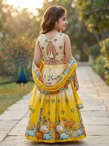 Conjunto de Lehenga Choli para Niñas, Estilo Étnico, Completamente Cosido, Largo hasta el Suelo, con Estampado Kalamkari, Top Corto y Falda, Ropa Tradicional India - Product Image 3